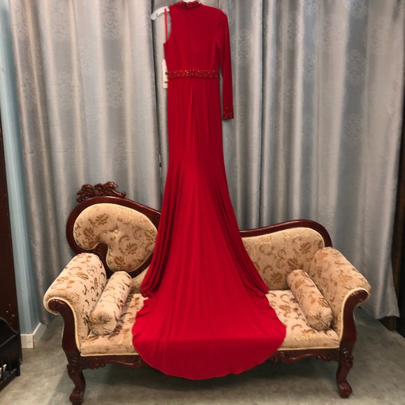 RED 1-Sleeve Sleek Sexy  Prom Dress, Size 2 4, Mermaid, Sequin Cocktail UNIQUE - Picture 7 of 13